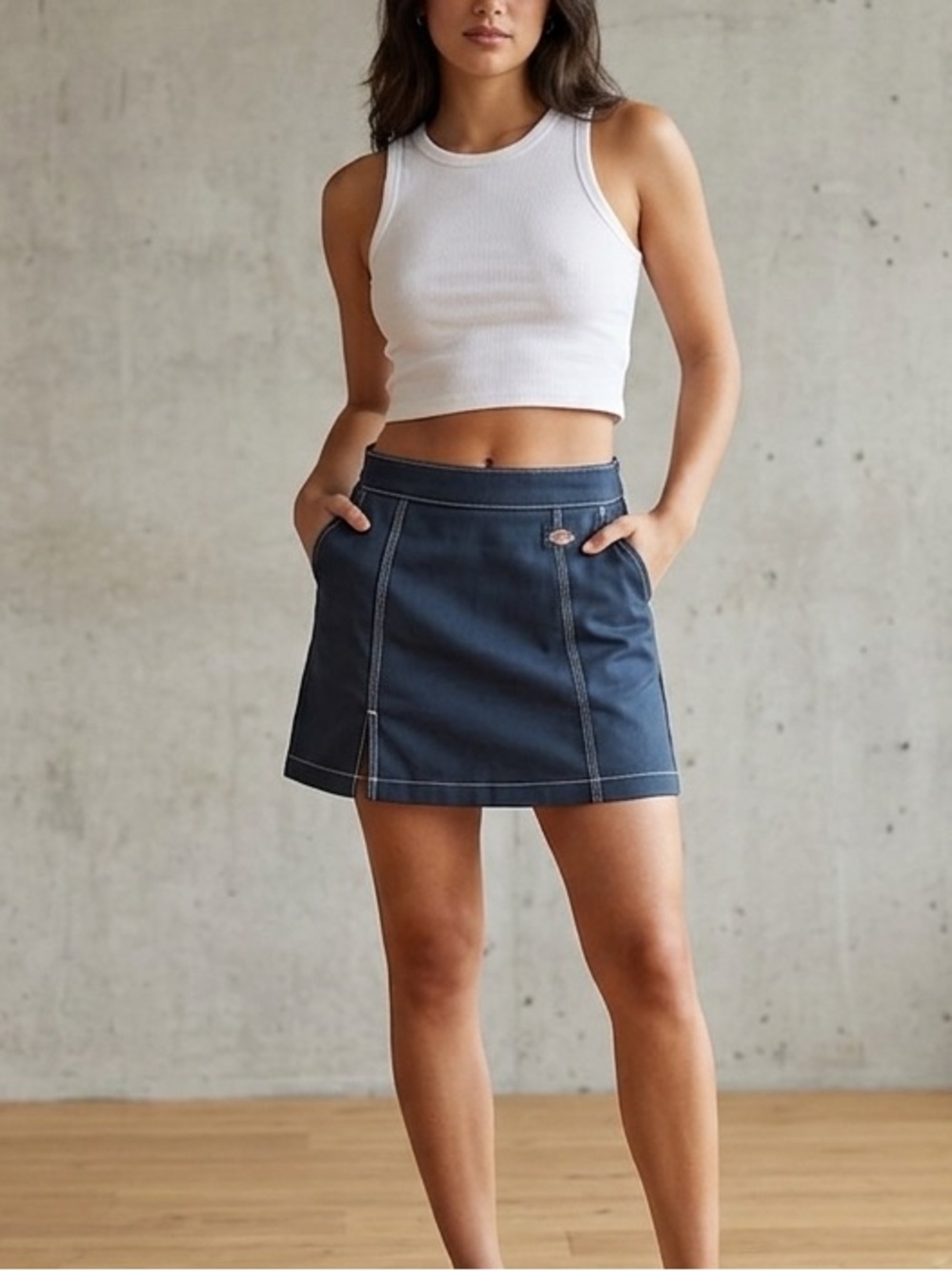 Dickies Navy Mini Skirt with Contrast Stitching
